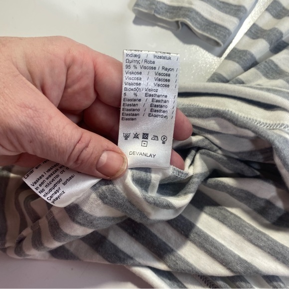 Lacoste Blue On Top White & Grey Striped Long Sleeve Viscose/Rayon Dress NWOT 8 - Picture 12 of 14